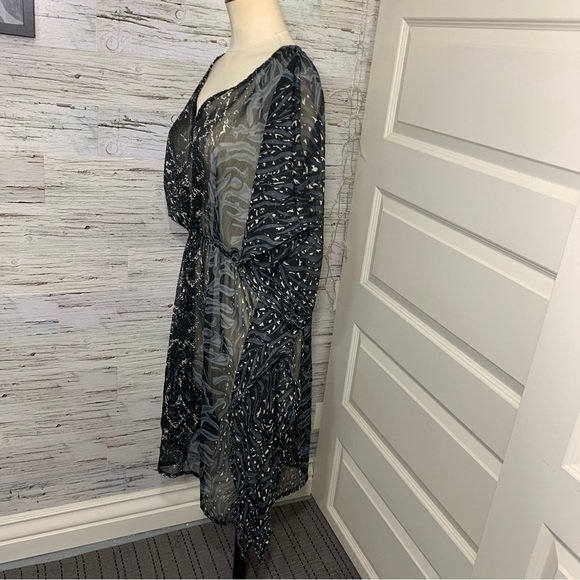 AZURA Black Gray White Sheer Swim Cover Up Shift Dress Novelty Print One Size - Picture 8 of 11